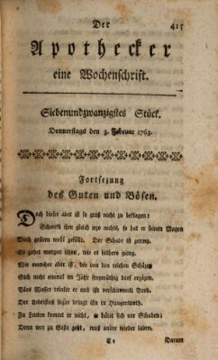 Der Apothecker Donnerstag 3. Februar 1763