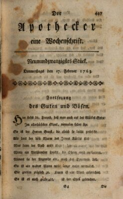 Der Apothecker Donnerstag 17. Februar 1763