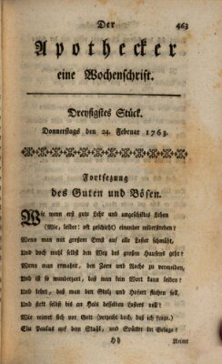 Der Apothecker Donnerstag 24. Februar 1763