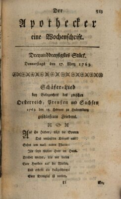 Der Apothecker Donnerstag 17. März 1763