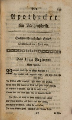 Der Apothecker Donnerstag 7. April 1763