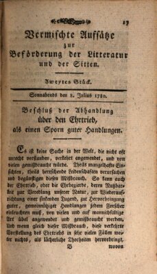 Vermischte Aufsätze zur Beförderung der Litteratur und der Sitten Samstag 8. Juli 1780