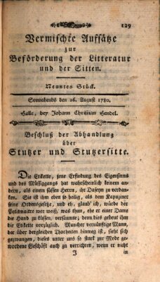 Vermischte Aufsätze zur Beförderung der Litteratur und der Sitten Samstag 26. August 1780