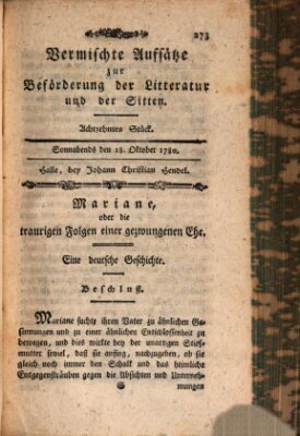 Vermischte Aufsätze zur Beförderung der Litteratur und der Sitten Samstag 28. Oktober 1780