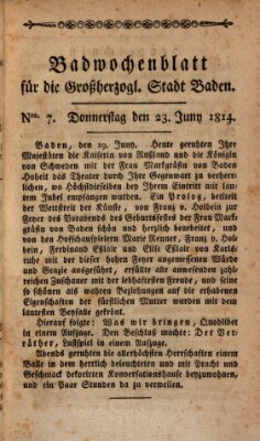 Badewochenblatt für die großherzogliche Stadt Baden Donnerstag 23. Juni 1814