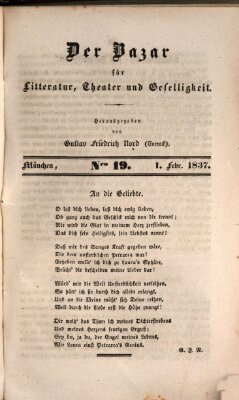 Der Bazar für Kunst, Literatur, Theater und Geselligkeit Mittwoch 1. Februar 1837