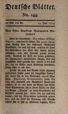 Deutsche Blätter Dienstag 14. Juni 1814