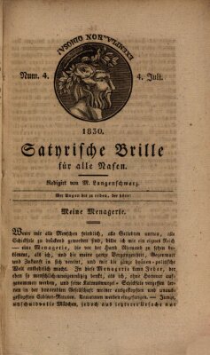 Satyrische Brille für alle Nasen Sonntag 4. Juli 1830