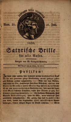 Satyrische Brille für alle Nasen Mittwoch 21. Juli 1830