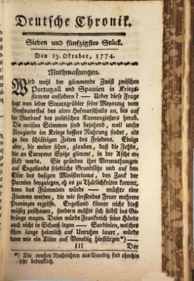 Deutsche Chronik Donnerstag 13. Oktober 1774