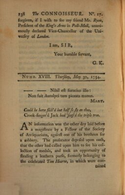 The connoisseur Donnerstag 30. Mai 1754