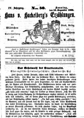 Hans von Hackelberg's Erzählungen Sonntag 10. Dezember 1865