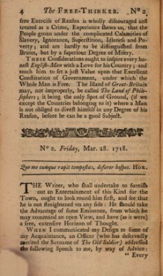 The free thinker or essays of wit and humour Montag 28. März 1718