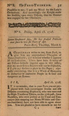 The free thinker or essays of wit and humour Montag 18. April 1718