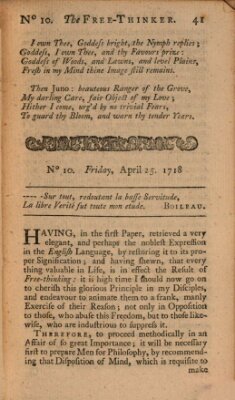 The free thinker or essays of wit and humour Montag 25. April 1718