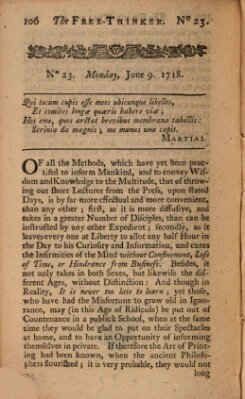 The free thinker or essays of wit and humour Donnerstag 9. Juni 1718