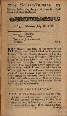 The free thinker or essays of wit and humour Donnerstag 28. Juli 1718