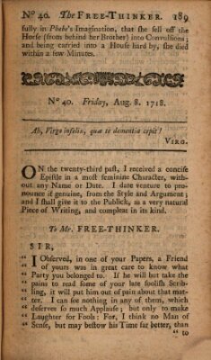 The free thinker or essays of wit and humour Montag 8. August 1718