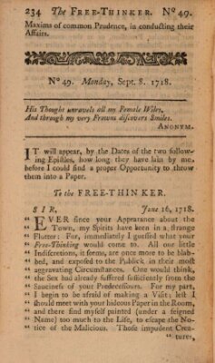 The free thinker or essays of wit and humour Donnerstag 8. September 1718