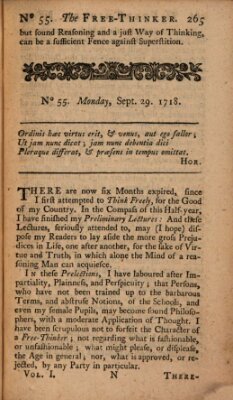 The free thinker or essays of wit and humour Donnerstag 29. September 1718