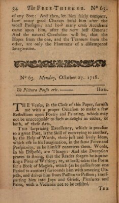 The free thinker or essays of wit and humour Donnerstag 27. Oktober 1718