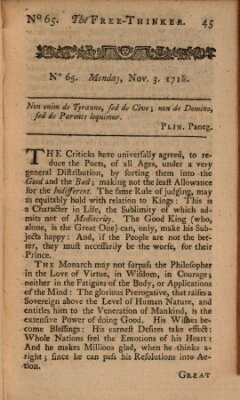 The free thinker or essays of wit and humour Donnerstag 3. November 1718