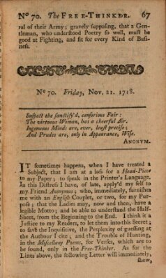 The free thinker or essays of wit and humour Montag 21. November 1718