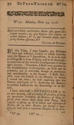 The free thinker or essays of wit and humour Donnerstag 24. November 1718