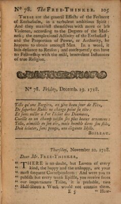 The free thinker or essays of wit and humour Montag 19. Dezember 1718