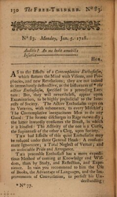 The free thinker or essays of wit and humour Donnerstag 5. Januar 1719