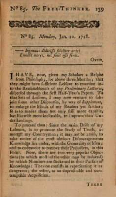 The free thinker or essays of wit and humour Donnerstag 12. Januar 1719