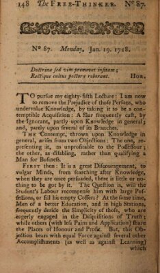 The free thinker or essays of wit and humour Donnerstag 19. Januar 1719