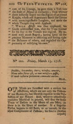 The free thinker or essays of wit and humour Montag 13. März 1719