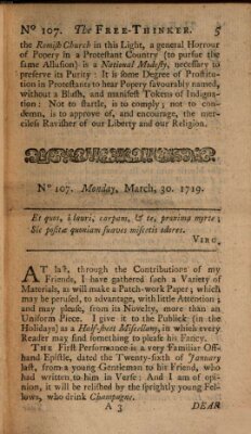 The free thinker or essays of wit and humour Donnerstag 30. März 1719