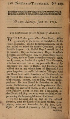 The free thinker or essays of wit and humour Donnerstag 15. Juni 1719