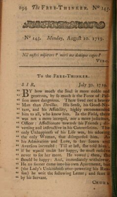 The free thinker or essays of wit and humour Donnerstag 10. August 1719