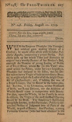 The free thinker or essays of wit and humour Montag 21. August 1719