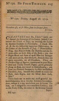 The free thinker or essays of wit and humour Montag 28. August 1719