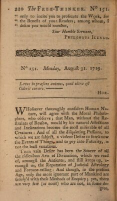 The free thinker or essays of wit and humour Donnerstag 31. August 1719