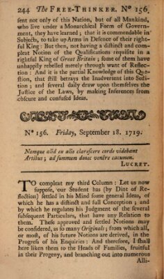 The free thinker or essays of wit and humour Montag 18. September 1719