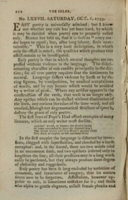 The Idler Samstag 6. Oktober 1759