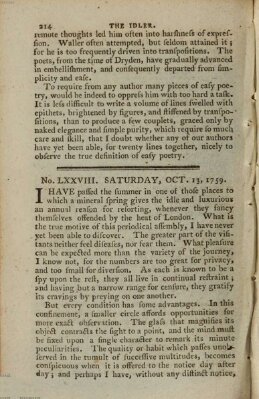 The Idler Samstag 13. Oktober 1759