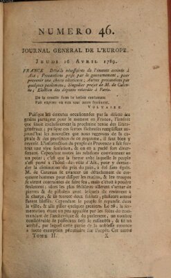 Journal général de l'Europe ou Mercure national et étranger Donnerstag 16. April 1789