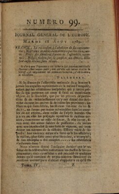 Journal général de l'Europe ou Mercure national et étranger Dienstag 18. August 1789