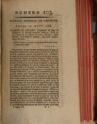 Journal général de l'Europe ou Mercure national et étranger Donnerstag 27. August 1789