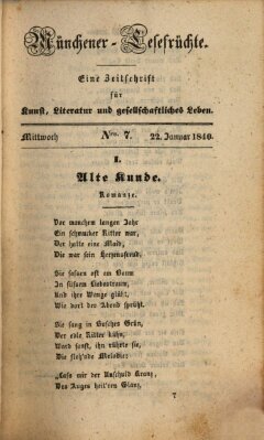 Münchener Lesefrüchte Mittwoch 22. Januar 1840