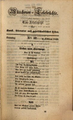 Münchener Lesefrüchte Samstag 8. Februar 1840