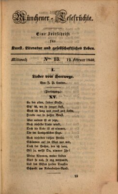 Münchener Lesefrüchte Mittwoch 12. Februar 1840