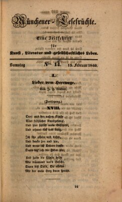 Münchener Lesefrüchte Samstag 15. Februar 1840