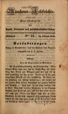 Münchener Lesefrüchte Mittwoch 19. Februar 1840